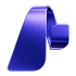Blue glossy ribbon-shaped logo with a looping curve in a dark-to-light blue gradient.