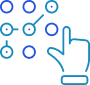 Hand cursor selecting a node in a connected network diagram.