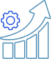 Bar chart shows growth with a rising arrow and a gear, symbolizing analytics-driven performance improvement in business. 178 chars