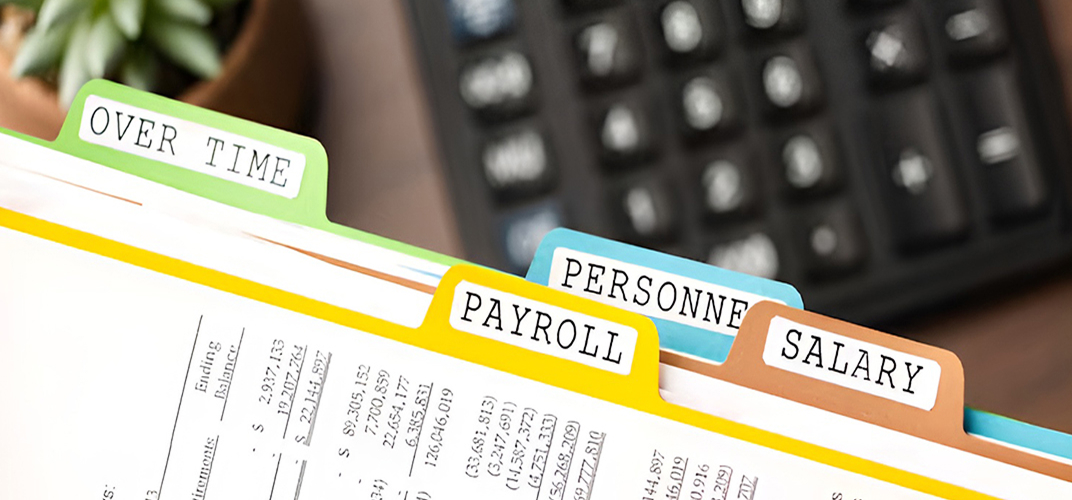 Tabs labeled Over Time, Payroll, Personnel, Salary on a payroll document.